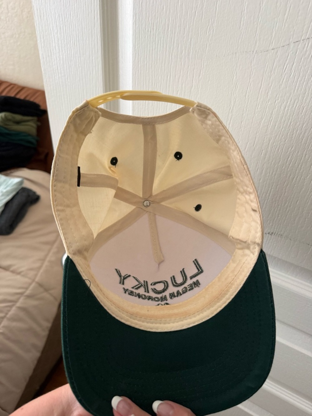 LUCKY Megan Moroney Two-Tone Baseball Cap - Cream & Dark Green - Picture 3 of 4